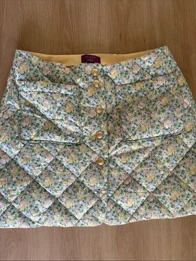 J. Crew Quilted Floral Mini Skirt in Yellow and Green
